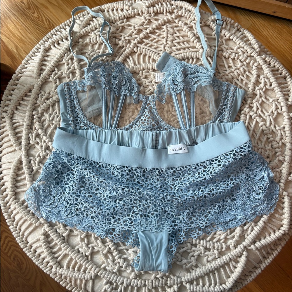 La Perla Sky Blue Lace Bra Set